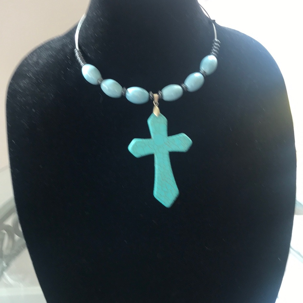 Imitation Turquoise cross  porcelain beads